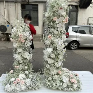 IFG vente chaude 6ft + 5ft de haut élégant rose blanche et arche de fleurs de souffle de bébé pour la décoration de mariage