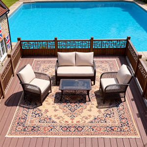 Ensemble de meubles de patio d'extérieur classique de luxe nordique 4 pièces avec coussins imperméables, couleurs personnalisables, table en rotin PE résistant aux intempéries - Product Image 2