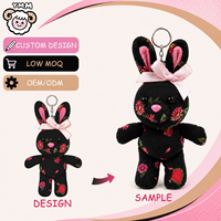 Porte-clés en peluche personnalisé, lapin noir, motif floral, OEM ODM, poupée en peluche douce pour breloque de sac