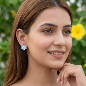 Natural Moonstone & Blue Topaz <b>Stud</b> <b>Earrings</b> 925 Sterling Silver Handmade <b>Fine</b> Gemstone Jewelry Wholesale Supplier - Product Image 3