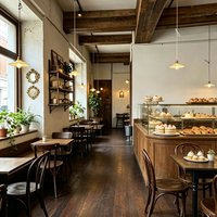 Comptoir de bar de café en bois massif sur mesure, éclairage LED, design intérieur luxueux