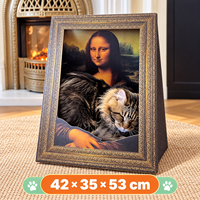 Maison pour chat Mona Lisa en carton ondulé classique et mignon, griffoir avec fermeture à bouton, motif peinture à l'huile, toutes saisons, Halloween