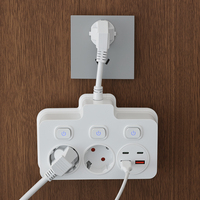 Extensor de Enchufe de Pared Estándar Europeo con Interruptores Independientes, 2 Tomas de Corriente Alterna + 2 Puertos USB-A + 2 Puertos de Carga Tipo-C, Certificado CE