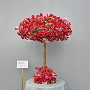 工場直販ホームガーデンデコレーションパーティーイベントウェディングデコレーション造花ツリーセンターピースレッドローズツリー植物