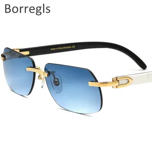 Borregls Buffalo Horn Mens Sunglasses Luxury Eyewear Women Squared Rimless Square Buffs Eyeglasses 8300816