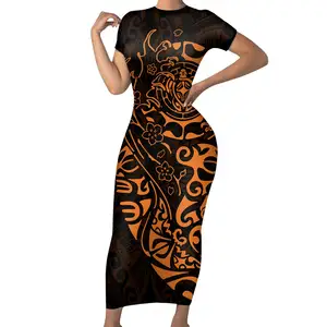 批发和送货大码长裙2020时尚简约设计夏威夷芙蓉花手绘印花性感连衣裙
