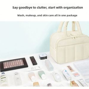 Trousse de Maquillage Portable Multicouche en Polyester avec Fermeture Éclair, Sac de Voyage Imperméable pour Articles de Toilette avec Grand Espace de Rangement - Product Image 4