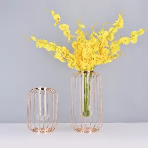 花瓶高北欧植物芽现代透明廉价玫瑰金婚礼玻璃花金属装饰花瓶家居装饰
