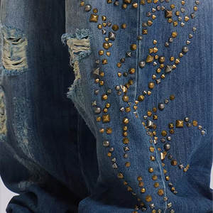 OEMメンズヴィンテージスタイルデザイナージーンズウォッシュブルーアメリカンスタイルカスタムプリントミッドウエストカラーウォッシュ - Product Image 5