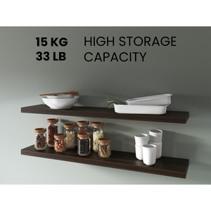 Greer <b>Floating</b> Shelf In Melamine Dark Oak X2 Wall Display Shelves - Product Image 2