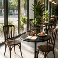 Ensemble table et chaises de salle à manger de style français vintage à motifs floraux, en bois massif, mobilier commercial pour boulangeries, pâtisseries, salons de thé