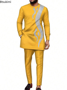 Men's Kaftan Luxury Designer Set African Clothing Men Club Party Suit Embroidered <strong>Top</strong> and Long Pants 2PCS <strong>Festive</strong> Wedding Sets - Product Image 2
