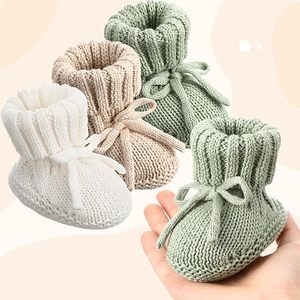Chaussons pour bébé <span class=keywords><strong>tricot</strong></span>és au crochet et en coton biologique, tissus en laine de bambou, chaussettes de sol pour nouveau-né, laine mérinos à pois, personnalisable - Product Image 3