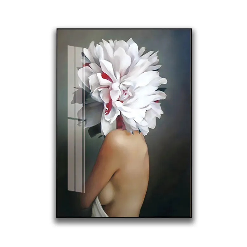 Pintura de porcelana de cristal para decoración del hogar y Hotel, pintura abstracta de estilo moderno con flores como mujer