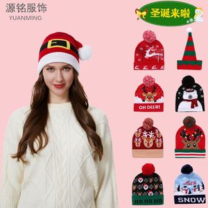 Gorro Navideño Yuanming de Punto, Cálido para Invierno, Acrílico, Unisex, con Diseño de Reno y Copo de Nieve - Product Image 1