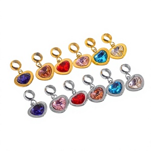 Pendentif Cœur en Acier Inoxydable Plaqué Or 18K avec Zircon Coloré, Breloque pour Fabrication de Colliers et Bracelets - Product Image 4