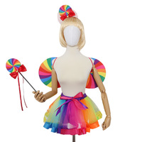 Nouveau coloré arc-en-ciel Tutu jupes pour filles enfants anniversaire princesse arc jupe avec pince à cheveux ailes d'ange Halloween ensembles de pâques
