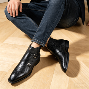 Botas <span class=keywords><strong>Chelsea</strong></span> Clásicas de Cuero Genuino para Hombre con Logotipo Grabado con Patrón de Serpiente, Diseño Ligero para Otoño/Invierno, Oficina y Carrera - Product Image 6