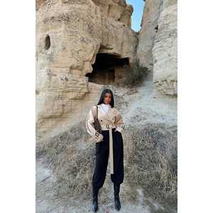 Veste en cuir crème à double boutonnage avec doublure en lin matelassée réversible – Manteau court en polyester pour l'automne, le printemps et l'hiver - Product Image 6