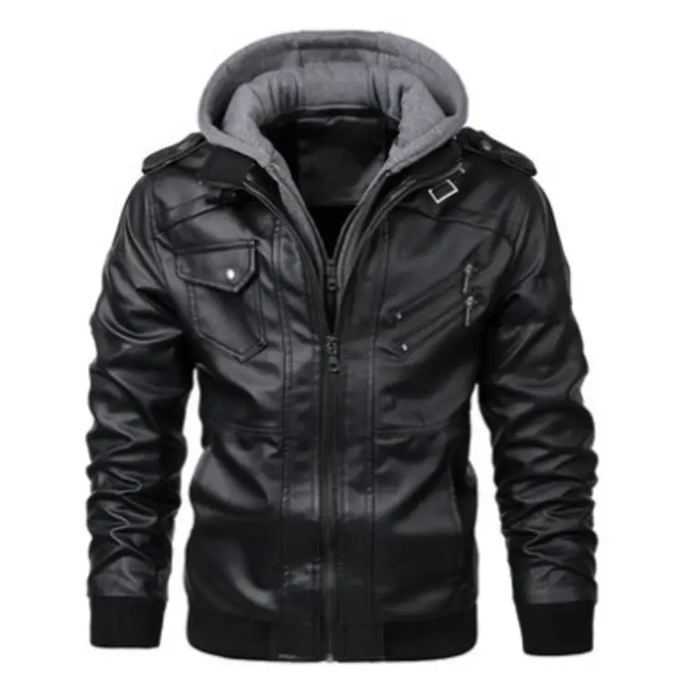 High Quality Autumn and Winter PU Leather Jacket Men's Hooded Leather Jacket Biker Leather Jacket for Men