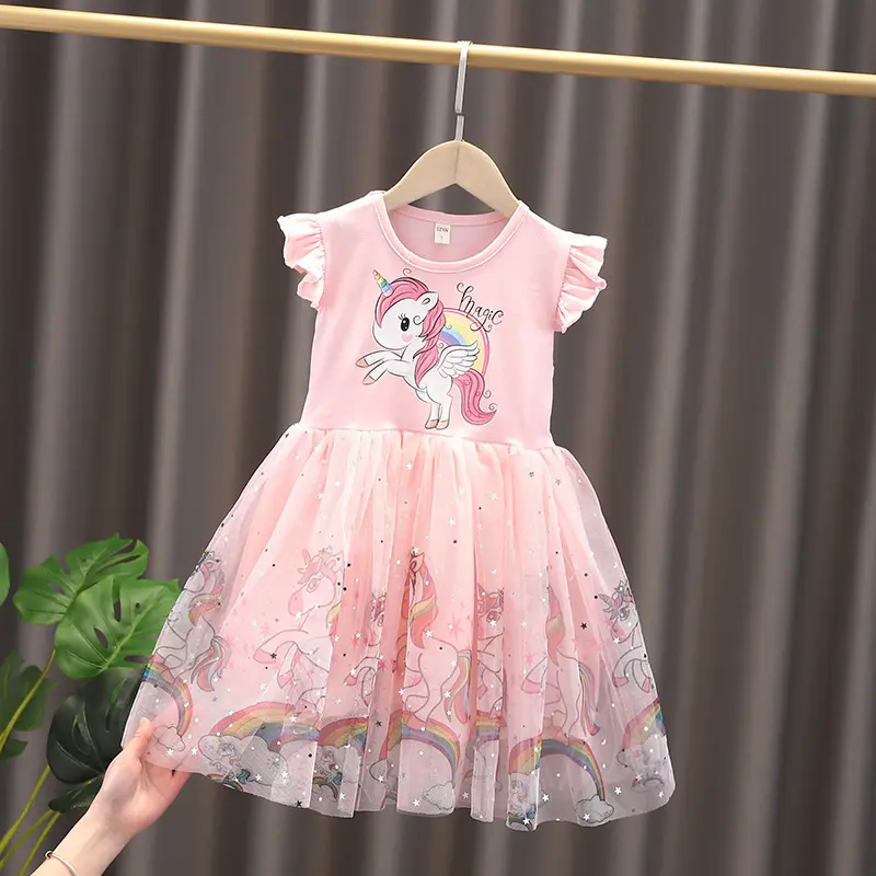Vestidos de princesa de manga voladora para niñas, ropa de fiesta de unicornio para bebés de 3 a 8 años, novedad de verano de 2022