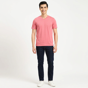 เสื้อยืดคอวีทรงสลิมฟิตสำหรับผู้ชายผ้าเรียบแฟชั่นคลับ - Product Image 1