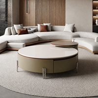 Table basse en marbre moderne, élégante et ronde, design fonctionnel, compacte, spacieuse, surface lisse, meubles contemporains