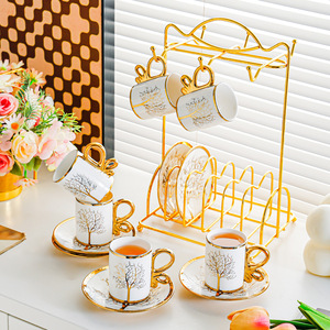 Ensemble élégant de tasse à café et soucoupe en céramique avec motif d'arbre doré pour le thé de l'après-midi - Product Image 5