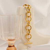 Bracelet chaîne épaisse plaqué or 18 carats pour femmes et hommes, maillons ronds larges, fermoir à bascule, bijoux en acier inoxydable, idéal pour un cadeau