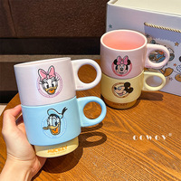 Mug en céramique empilable mignon Mickey Minnie en co-marque, nouvelle arrivée haut de gamme pour femmes, tasse à café, cadeau d'anniversaire