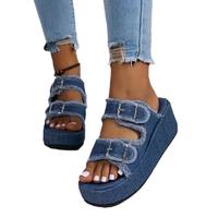 Nouvelles sandales compensées à semelle épaisse et boucle de ceinture en tissu de créateur, grande taille, pour femme