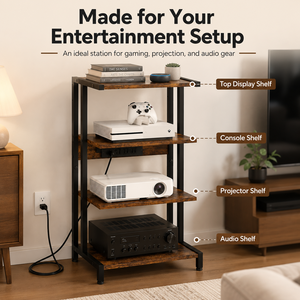 Custom Media Console Stereo Racks and <b>Stands</b> <b>Shelves</b> Rustic Brown AV <b>Stand</b> with Outlets Audio Tower Cabinet - Product Image 4