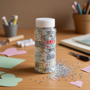 Glitter decorativo Ilan 100g a forma di cuore argentato per lavori artigianali - Product Image 3