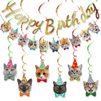 Bannière Joyeux Anniversaire pour Animaux de Compagnie et Décorations Spirales Suspendues, Thème Visage de Chien et Chat, Fournitures de Fête pour Anniversaire d'Animaux