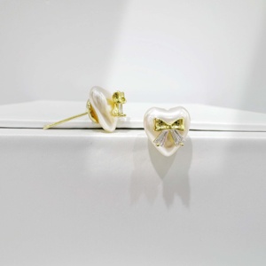 Custom plata 925 sterling silver snowflake 18k gold plated bowknot Earring wholesale heart shape unique pearl earrings for women - Product Image 4