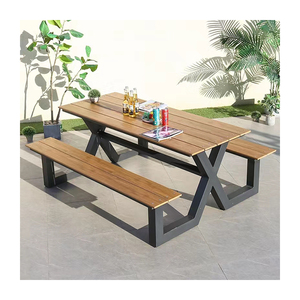Set di mobili da esterno <span class=keywords><strong>panca</strong></span> <span class=keywords><strong>in</strong></span> metallo e <span class=keywords><strong>tavolo</strong></span> <span class=keywords><strong>panca</strong></span> <span class=keywords><strong>in</strong></span> alluminio <span class=keywords><strong>con</strong></span> <span class=keywords><strong>legno</strong></span> di plastica - Product Image 2