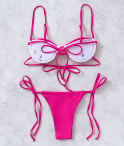 STOCK <span class=keywords><strong>Maillot</strong></span> <span class=keywords><strong>de</strong></span> bain brésilien effronté à bretelles, bikini push-up à armatures unies - Product Image 2