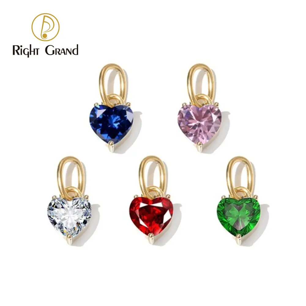 Exquisite Colorful Stainless Steel 14K Gold Plated DIY 6MM Heart-shaped Zircon Charms for Women Jewelry Making