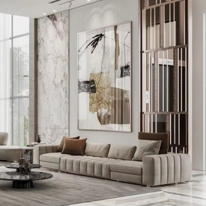 Conjunto de Muebles de Lujo Moderno Art Déco para Sala Sofá con Patrón Geométrico y Consola de Cristal Set Completo de Diseño para Penthouse - Product Image 5