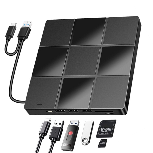 External DVD Burner USB Hub SD/TF Card Reader USB3.0 + Type-C Interface DVD+R/RW CD-R/W Support Plug Play for MacBook Pro/Air