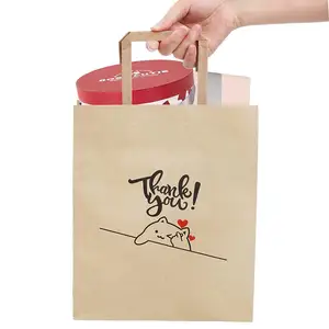 Dapat Didaur Ulang Kustom Terima Kasih Tas Hadiah dengan Pegangan Tas untuk Belanja Ritel Pesta Pernikahan Logo Pencetakan Kantong Kertas Kraft