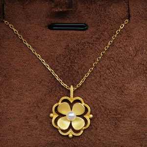 Collier pendentif minimaliste en forme de fleur en argent 925 plaqué or UM Jewelry, perle d'eau douce naturelle, unisexe, fiançailles, mariage - Product Image 4