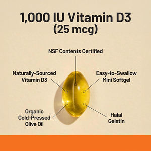 Vitamine D3 de haute qualité, soutient la santé immunitaire et osseuse, améliore l'absorption du calcium, soutient la défense du corps, gélules molles - Product Image 5