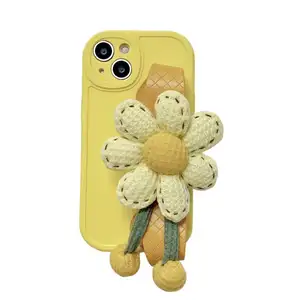 Casing ponsel motif labu bunga, casing selempang imut, tas ponsel tali lanyard