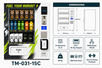 Distributeur automatique de salle de sport 15 sélections, clavier LCD, paiement MDB, distributeur de barres protéinées, boissons sportives et serviettes, 68 kg, CE