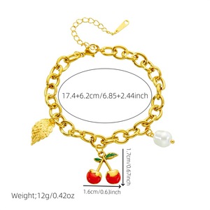 Fashion Charm Bracelet Zinc Alloy Chunky Chain Cherry Leaf Pearl Pendant Women's Jewelry Gift - Product Image 4