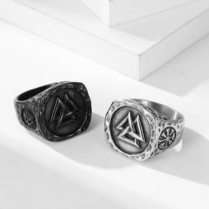 Vintage Nordic Viking Odin Triangle Symbol <b>Titanium</b> Steel <b>Ring</b> For <b>Men</b> Index Finger Jewelry Geometric Design Gift - Product Image 1