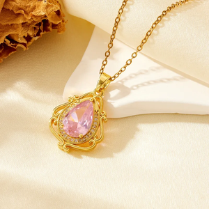 Collar con Colgante de Gota de Agua de Acero Inoxidable con Diseño de Incrustaciones de Diamantes Redondos y Cadena de Clavícula para Mujer, Accesorios de Moda - Product Image 6