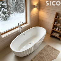 Baignoire SICO 1,7 m blanche à rayures verticales cannelées, baignoire de trempage en surface solide, baignoire de luxe pour villa, hôtel boutique, salle de bain