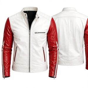 Chaqueta de Moto para Hombre LONG MISSION INDUSTRY, Blanca y Roja, de Cuero, con Calefacción, para Invierno, Cuello Mao, Cierre de Cremallera, Corte Ajustado, Largo Regular - Product Image 5